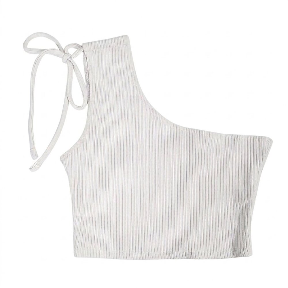 Aerie Women's Ribbed One Shoulder Tie Strap Tank Crop Top White Sleeveless S